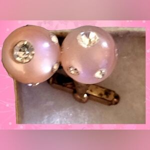 Vintage Rose Quartz with Rhinestones Cufflinks
